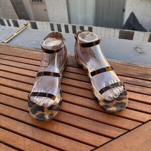 Tamara Mellon Leopard Print Clear Strap Sandals Womens Size 37.5 Made In Italy